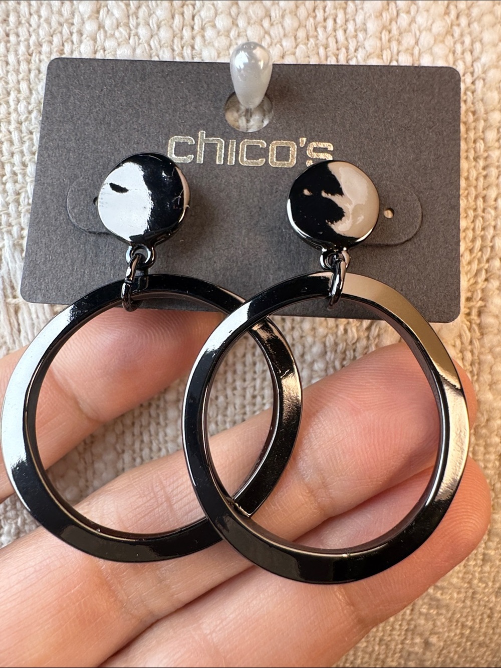 0248-Chico's Black Hoop Drop Earrings